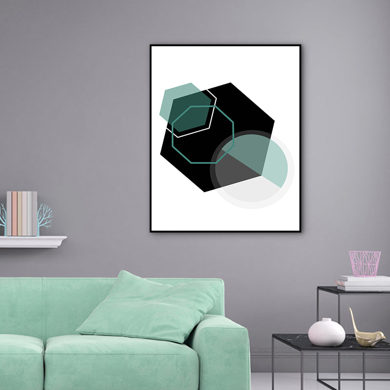 Modern Geometry Polygon Canvas Art Black and Green Textured Wall Decor for Bedroom