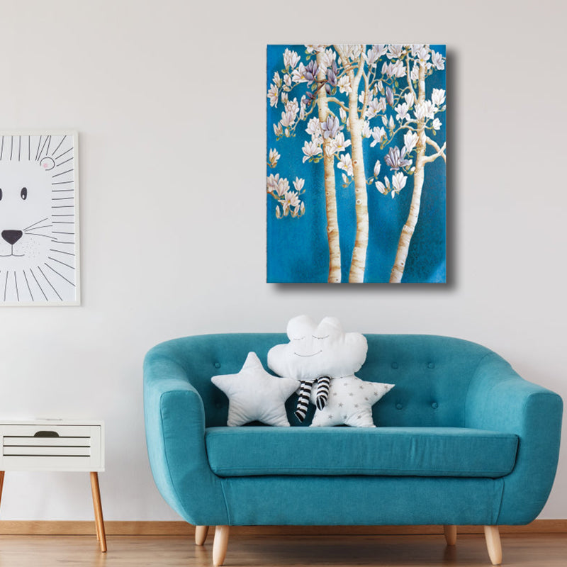 Contemporary Art Flower Tree Canvas Pastel Color Textured Painting for Living Room