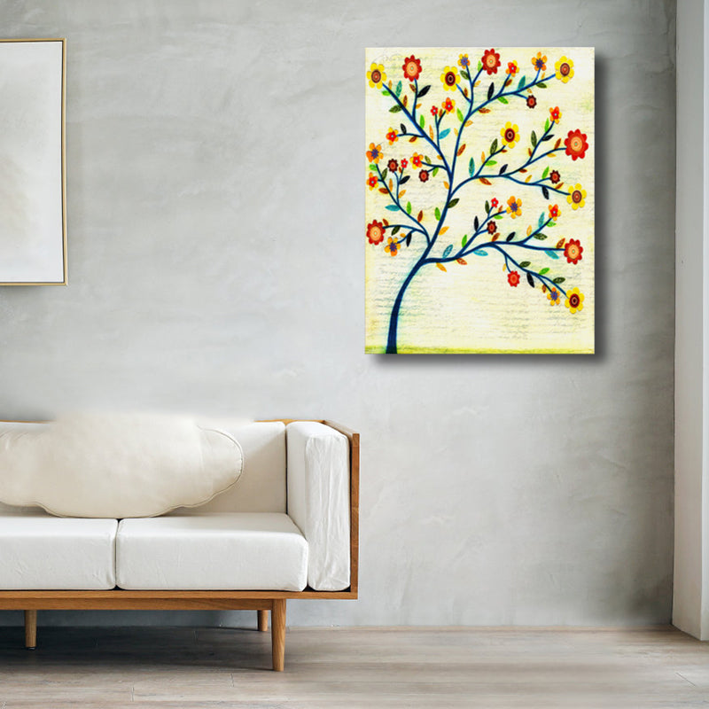 Contemporary Art Flower Tree Canvas Pastel Color Textured Painting for Living Room