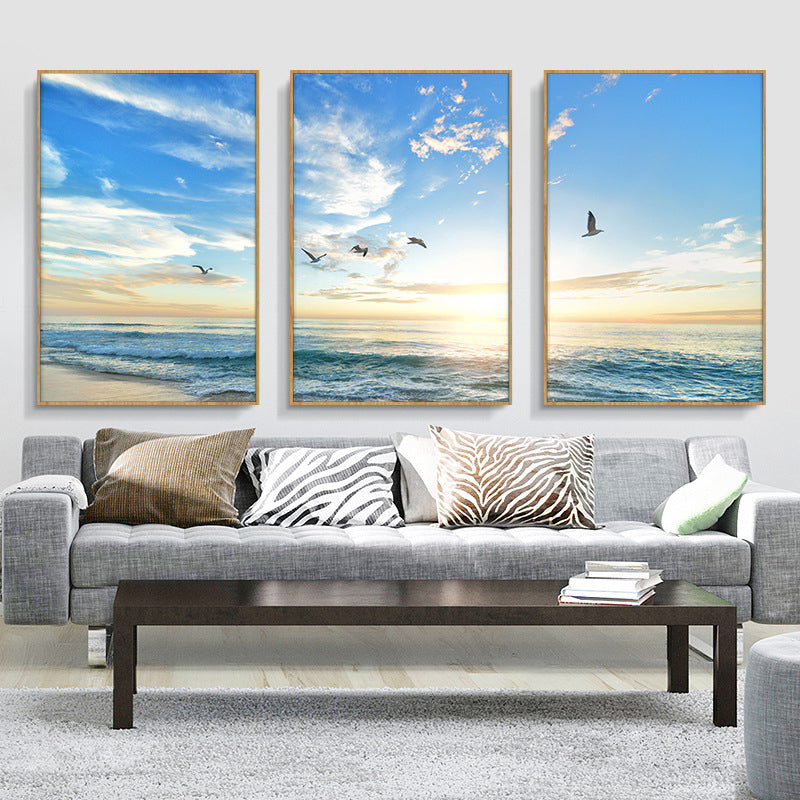 Multi-Piece Seaside Scene Painting Canvas Contemporary Wall Decor for Bedroom, Set of Three