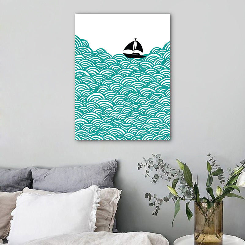 Green Sea Sailboat Scenery Canvas Textured Nordic Style House Interior Wall Art Print