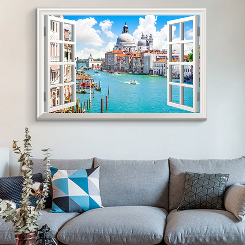 Modern Wall Art Print Blue Watery City Landscape Painting, Multiple Sizes Options