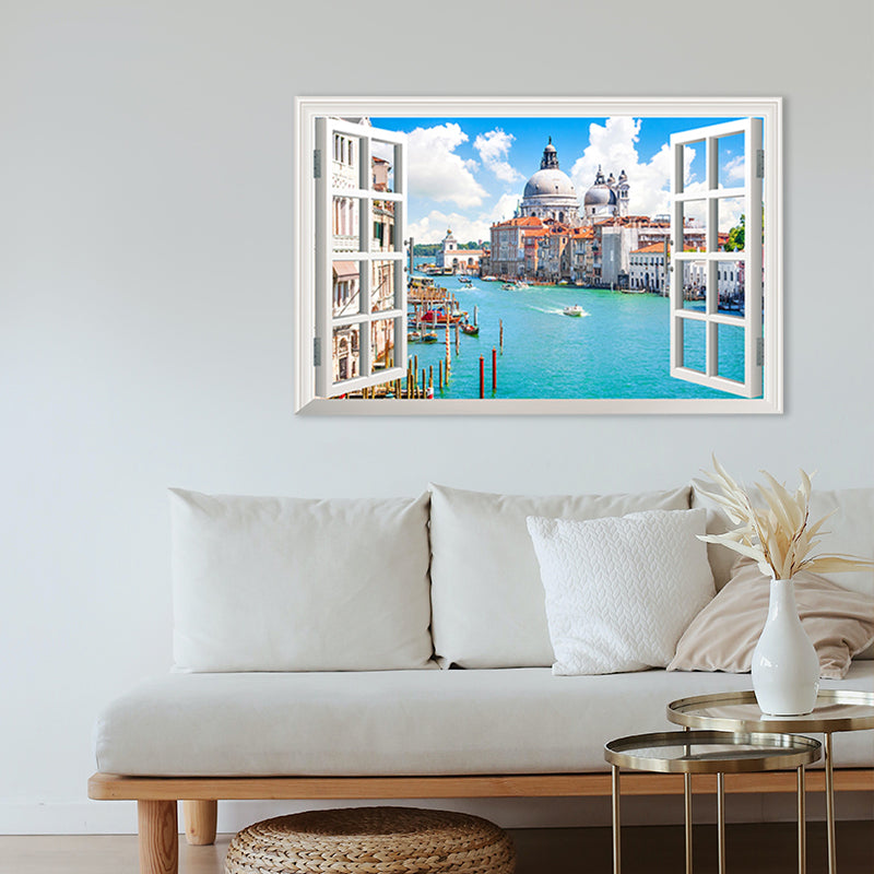 Modern Wall Art Print Blue Watery City Landscape Painting, Multiple Sizes Options