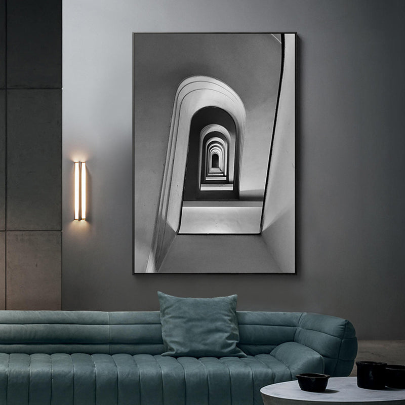 Vintage Style Canvas Print Gray 3D Long Gallery Painting, Multiple Sizes Options