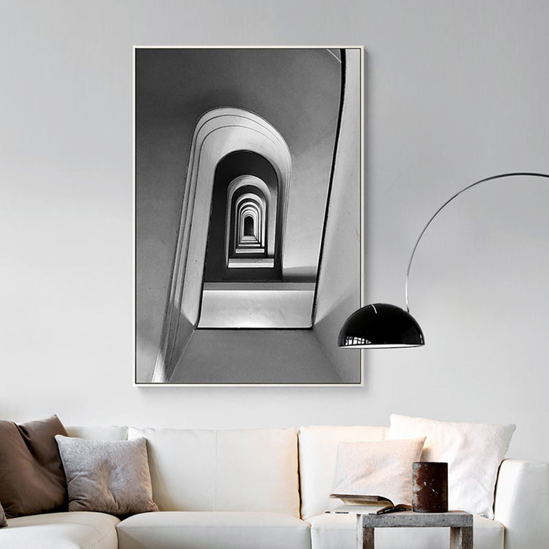 Vintage Style Canvas Print Gray 3D Long Gallery Painting, Multiple Sizes Options