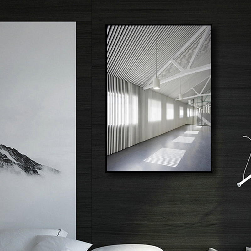 Photographic Room Interior View Canvas Modern Minimal Architecture Wall Art in White