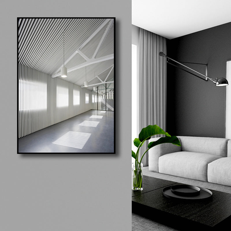 Photographic Room Interior View Canvas Modern Minimal Architecture Wall Art in White