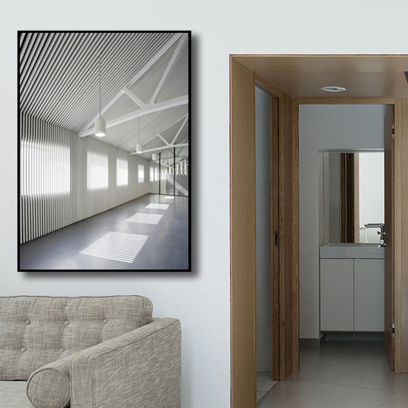 Photographic Room Interior View Canvas Modern Minimal Architecture Wall Art in White