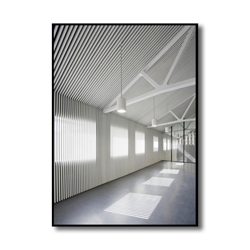 Photographic Room Interior View Canvas Modern Minimal Architecture Wall Art in White