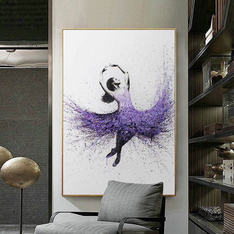 Mixed Media Dancing Girl Canvas Modern Textured Girls Bedroom Painting, Multiple Sizes