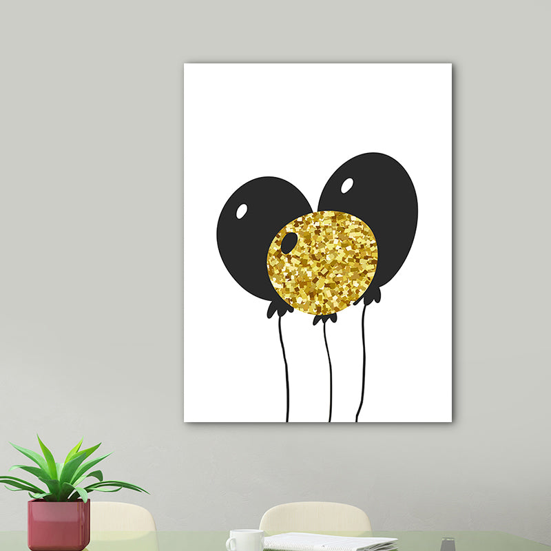 Textured Balloon Canvas Scandinavian Wall Art Print in Black for Kids Bedroom, Multiple Sizes