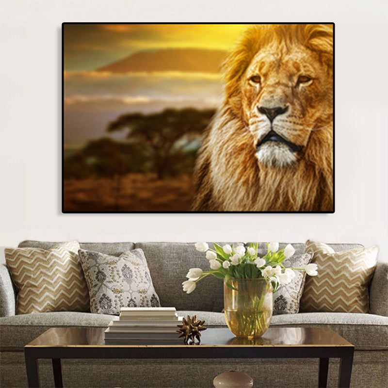 African Grassland Animal Art Print Contemporary Textured Canvas for Sitting Room