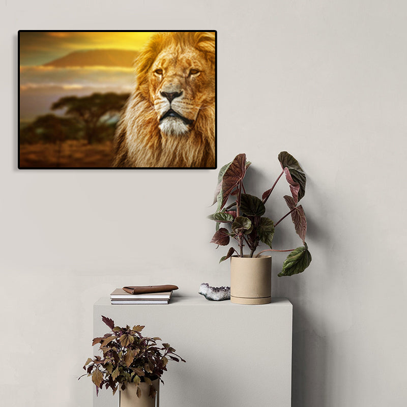 African Grassland Animal Art Print Contemporary Textured Canvas for Sitting Room