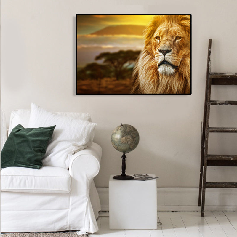 African Grassland Animal Art Print Contemporary Textured Canvas for Sitting Room