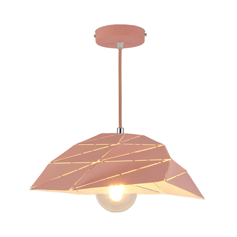 Pendre de plafond 1 lumière contemporain avec ombre en métal rose / jaune / vert lampe à suspension asymétrique