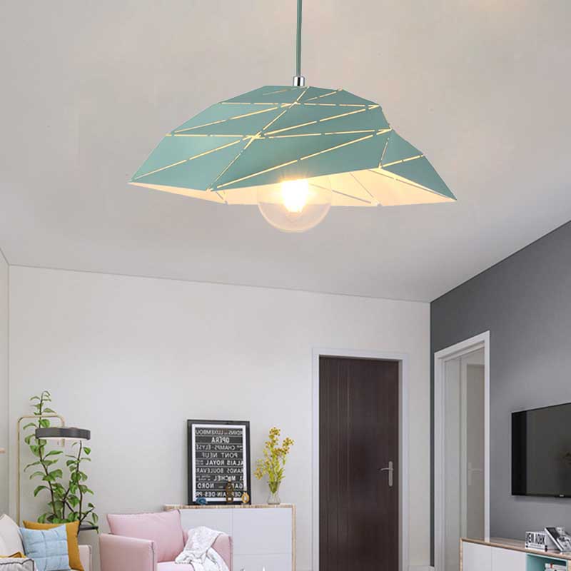 Pendre de plafond 1 lumière contemporain avec ombre en métal rose / jaune / vert lampe à suspension asymétrique