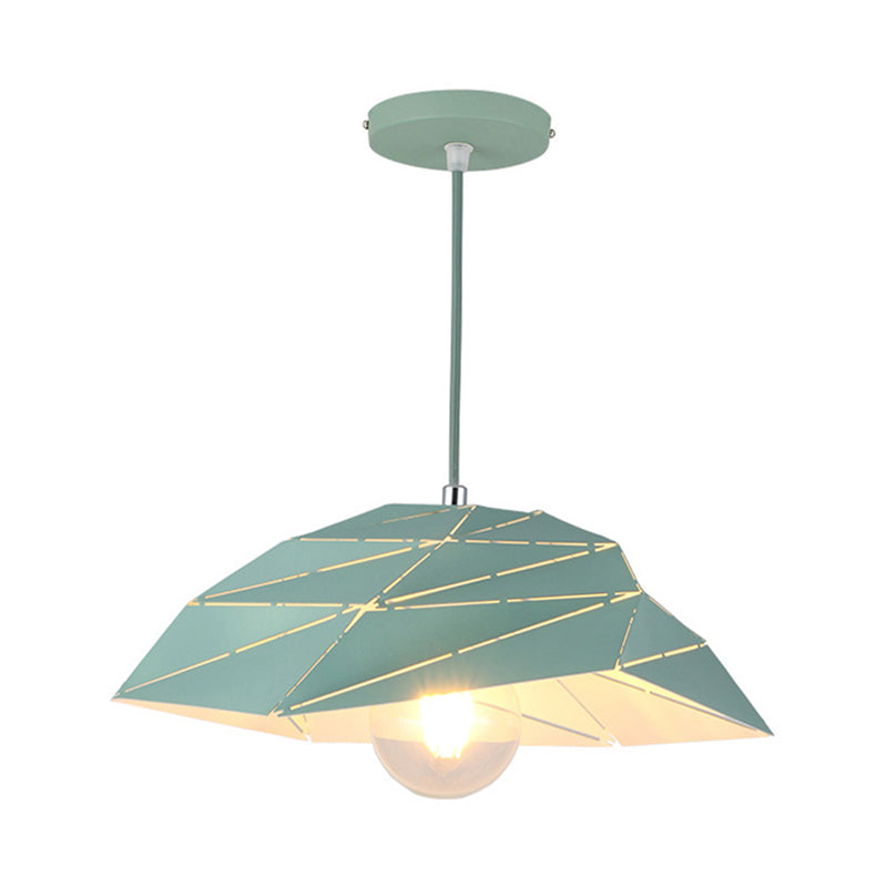 Pendre de plafond 1 lumière contemporain avec ombre en métal rose / jaune / vert lampe à suspension asymétrique