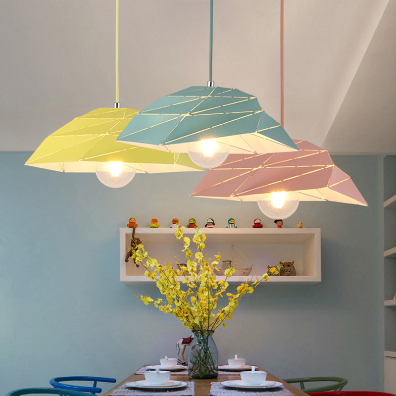 Pendre de plafond 1 lumière contemporain avec ombre en métal rose / jaune / vert lampe à suspension asymétrique