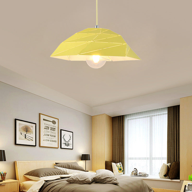 Pendre de plafond 1 lumière contemporain avec ombre en métal rose / jaune / vert lampe à suspension asymétrique