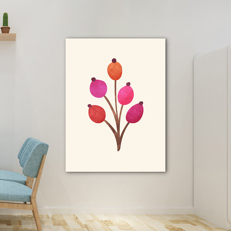 Diverting Leaves Canvas Wall Art Scandinavian Botanical Painting in Pastel Color