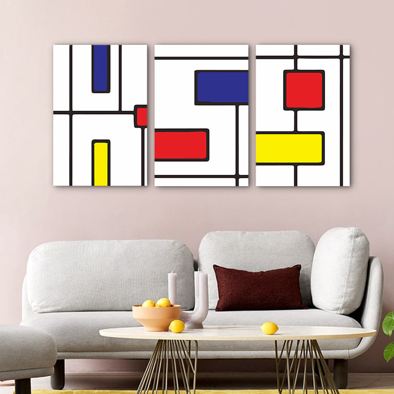 Mondrian Abstract Wall Art Print Red and Blue Minimalistic Canvas for Living Room