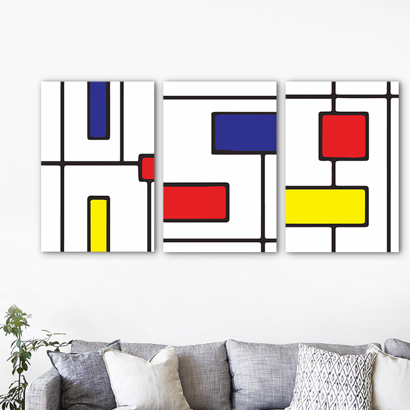 Mondrian Abstract Wall Art Print Red and Blue Minimalistic Canvas for Living Room