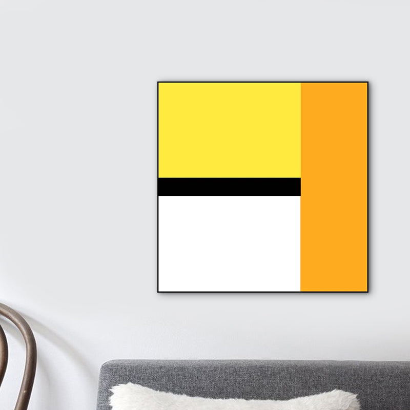 Bright Color-Blocking Geometric Canvas Textured Minimalist Living Room Wall Art Print