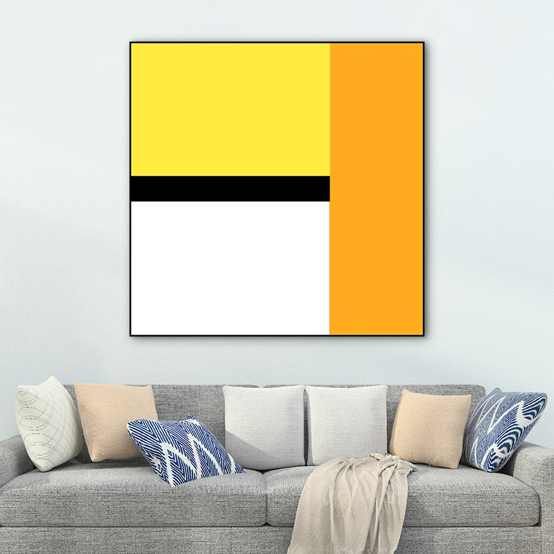 Bright Color-Blocking Geometric Canvas Textured Minimalist Living Room Wall Art Print