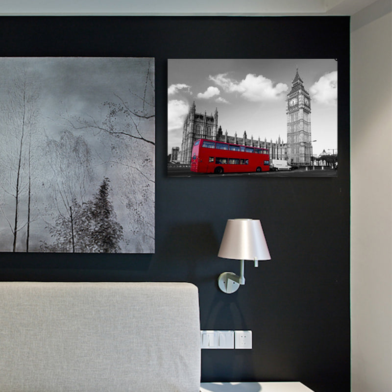 Global Inspired Big Ben Canvas Red and Grey Textured Wall Art Print for Living Room