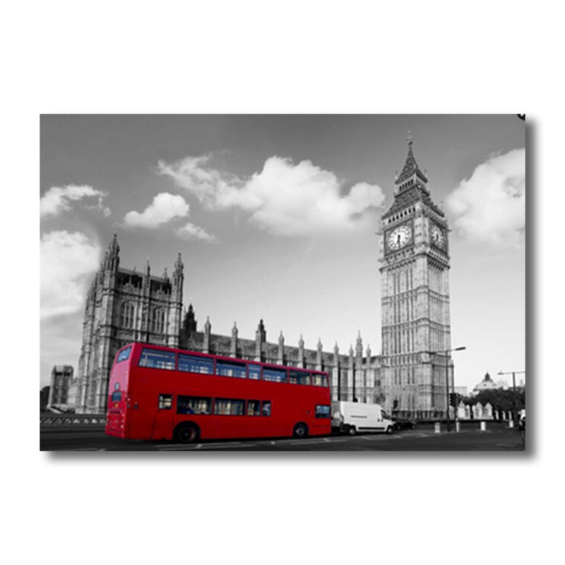 Global Inspired Big Ben Canvas Red and Grey Textured Wall Art Print for Living Room