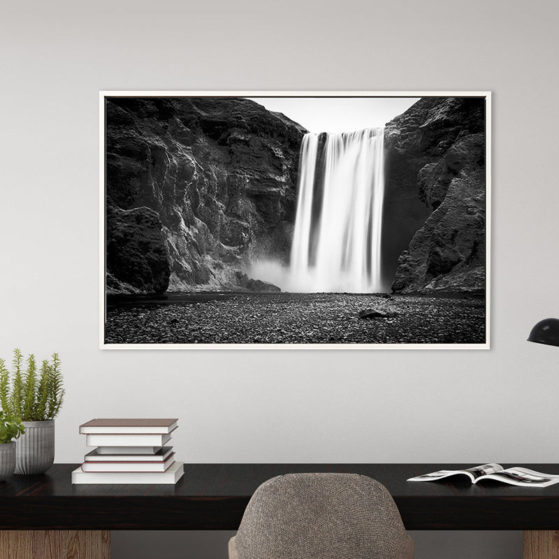 Vintage Waterfall and Mount Canvas Black Bathroom Wall Art Print, Multiple Sizes