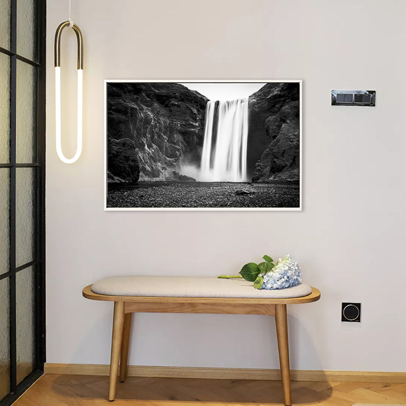 Vintage Waterfall and Mount Canvas Black Bathroom Wall Art Print, Multiple Sizes