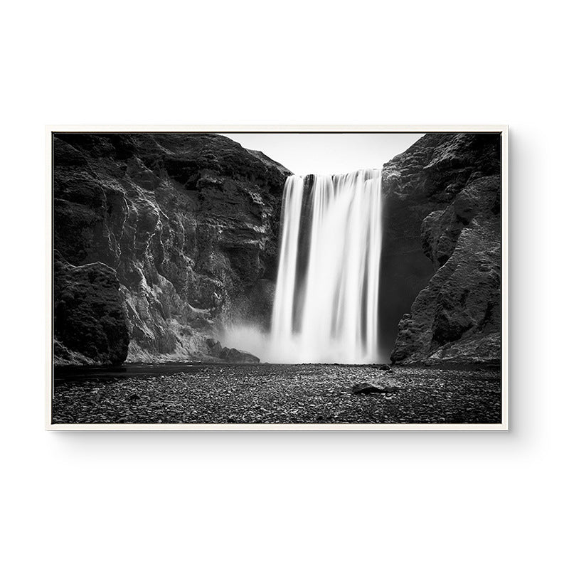 Vintage Waterfall and Mount Canvas Black Bathroom Wall Art Print, Multiple Sizes