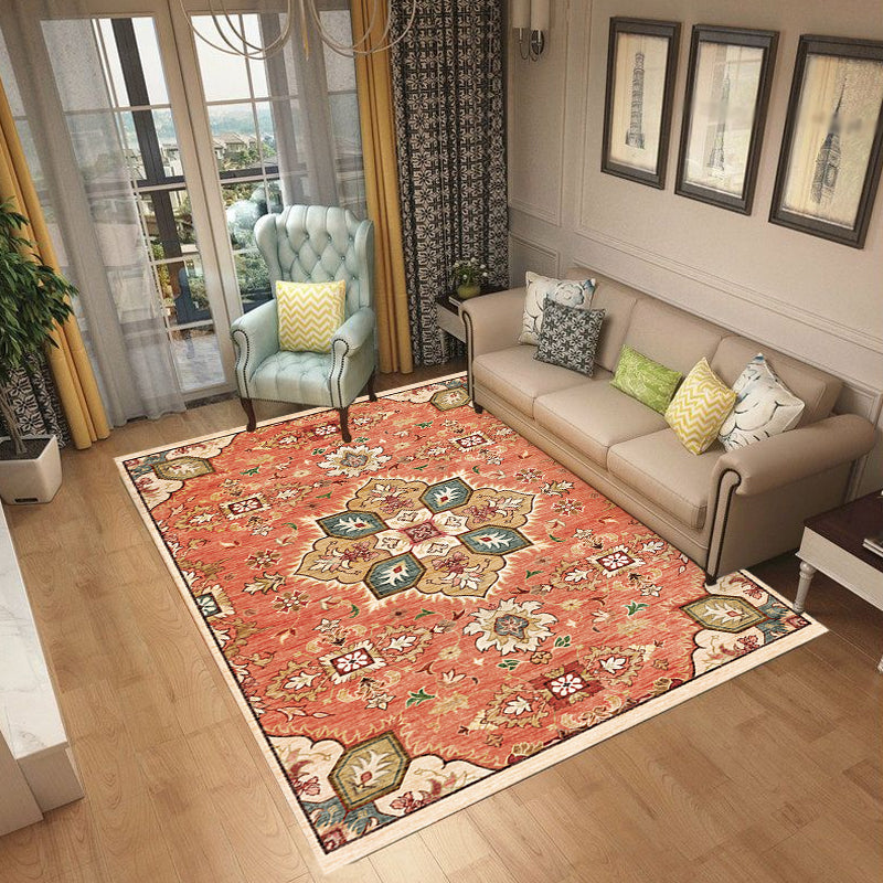 Vintage Medallion Pattern Rug Multicolor Polyester Rug Washable Pet Friendly Anti-Slip Carpet for Living Room