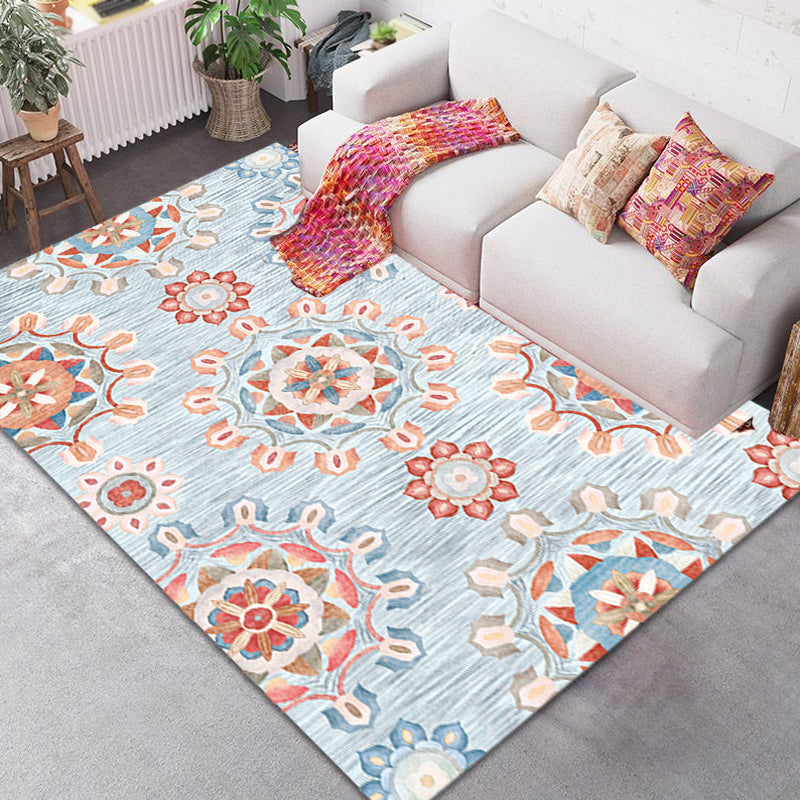 Multicolor Shabby Chic Rug Polyester Tribal Pattern Rug Pet Friendly Washable Anti-Slip Backing Carpet for Decoration