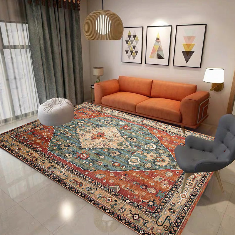 Multicolor Shabby Chic Rug Polyester Tribal Pattern Rug Pet Friendly Washable Anti-Slip Backing Carpet for Decoration
