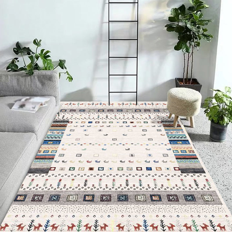 Multicolor Shabby Chic Rug Polyester Tribal Pattern Rug Pet Friendly Washable Anti-Slip Backing Carpet for Decoration