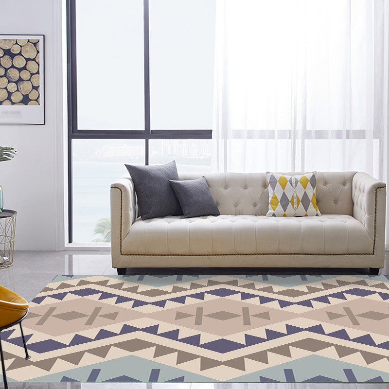 Southwestern Tribal Geometric Pattern Rug Multicolor Polyester Rug Washable Pet Friendly Anti-Slip Carpet for Living Room
