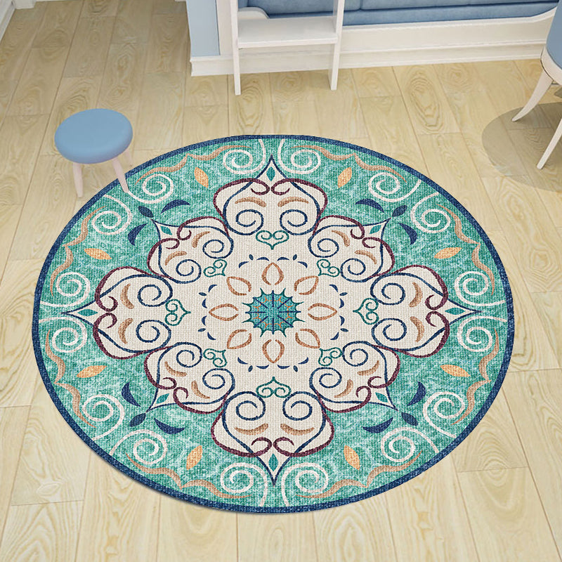 Multicolor Shabby Chic Rug Polyester Tribal Flower Pattern Rug Pet Friendly Washable Anti-Slip Backing Carpet for Decoration