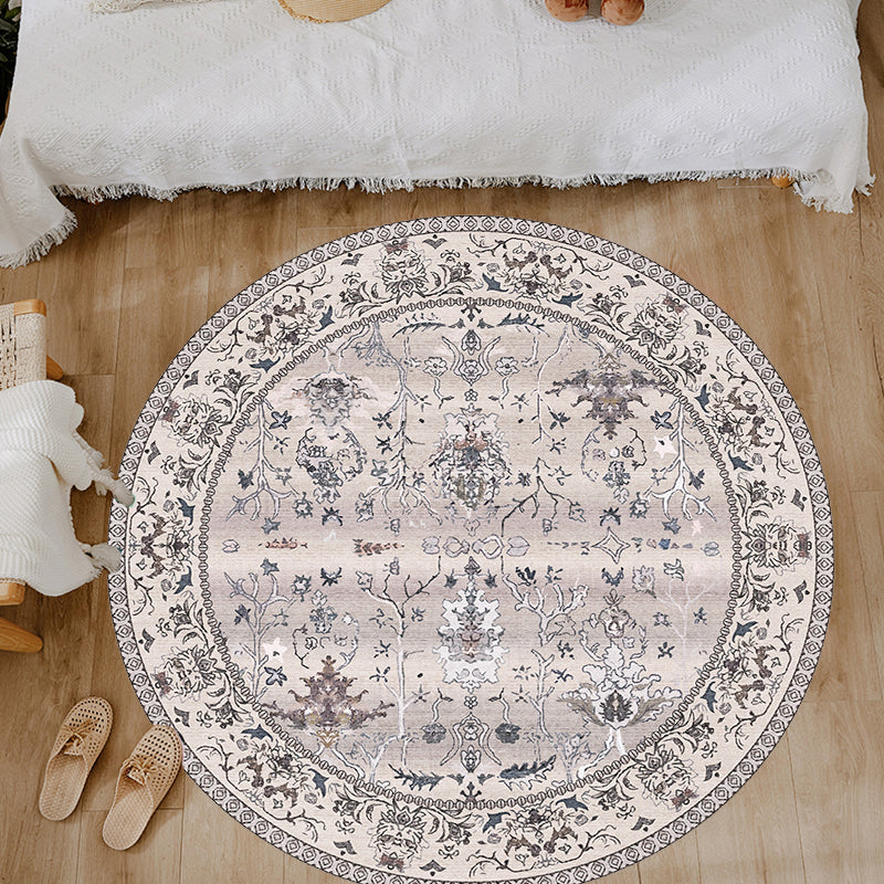 Multicolor Shabby Chic Rug Polyester Tribal Flower Pattern Rug Pet Friendly Washable Anti-Slip Backing Carpet for Decoration