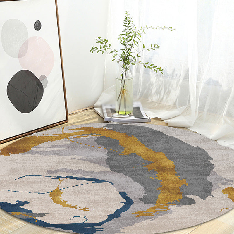 Contemporary Watercolor Pattern Rug with Swirl Stripe Multicolor Polyester Rug Non-Slip Backing Washable Pet Friendly Carpet for Bedroom