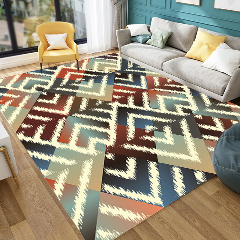 Multicolor Shabby Chic Rug Polyester Swirl Stripe and Geometric Pattern Rug Pet Friendly Washable Anti-Slip Backing Carpet for Decoration