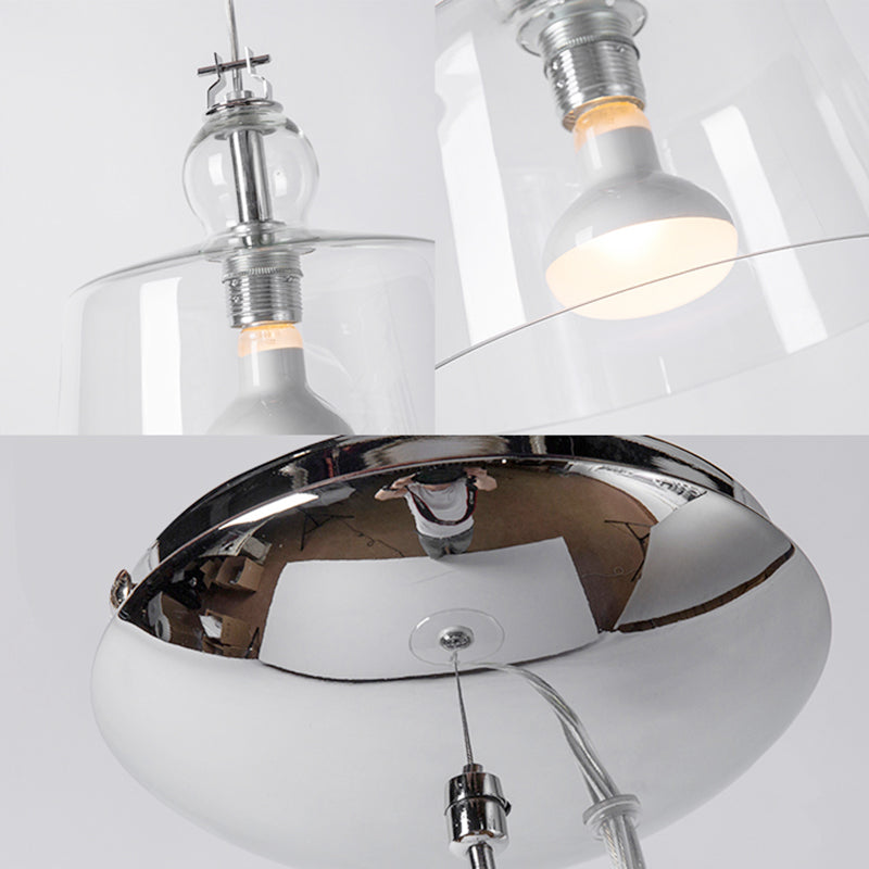 Modern 1 Light Pendant Light with Clear Glass Shade Chrome Upside-Down Trifle Bowl Hanging Lamp Fixture