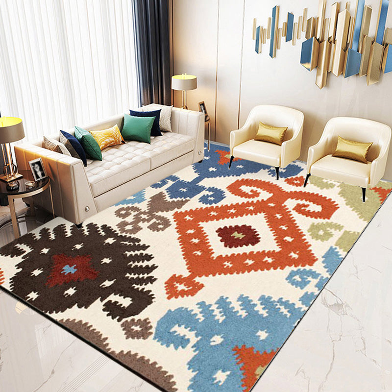 Retro Azulejo Pattern Rug Multicolor Polyester Rug Washable Pet Friendly Anti-Slip Carpet for Living Room