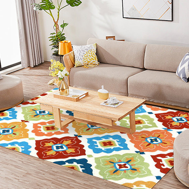 Retro Azulejo Pattern Rug Multicolor Polyester Rug Washable Pet Friendly Anti-Slip Carpet for Living Room