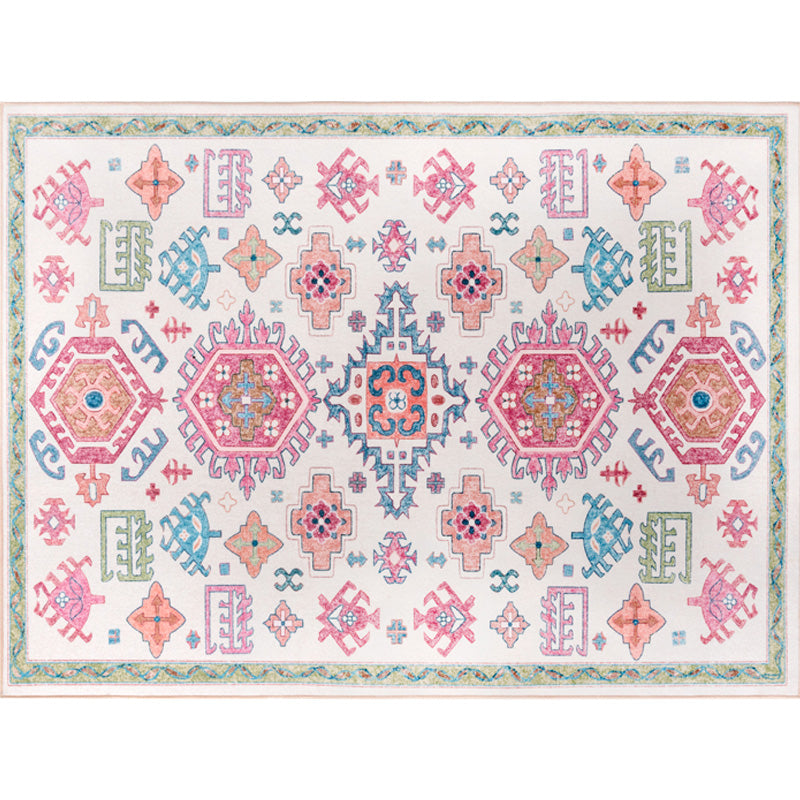 Wit en roze Boheemse tapijten Polyester bloempatroon Tapje Petvriendelijk wasbaar wasbaar anti-slip achterstapelt tapijt voor decoratie