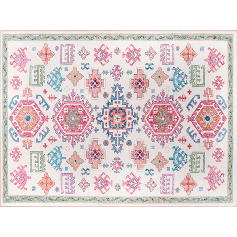 Tapis de fleur en polyester blanc et rose Bohemian Rapis pour animal de compagnie Adoprante Anti-slip Anti-glip Carpette pour décoration