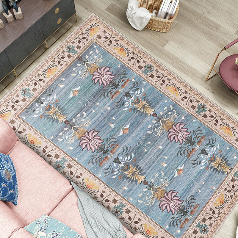 Pink Shabby Chic Rug Polyester Tribal Flower Pattern Rug Pet Friendly Washable Anti-Slip Backing Carpet for Decoration