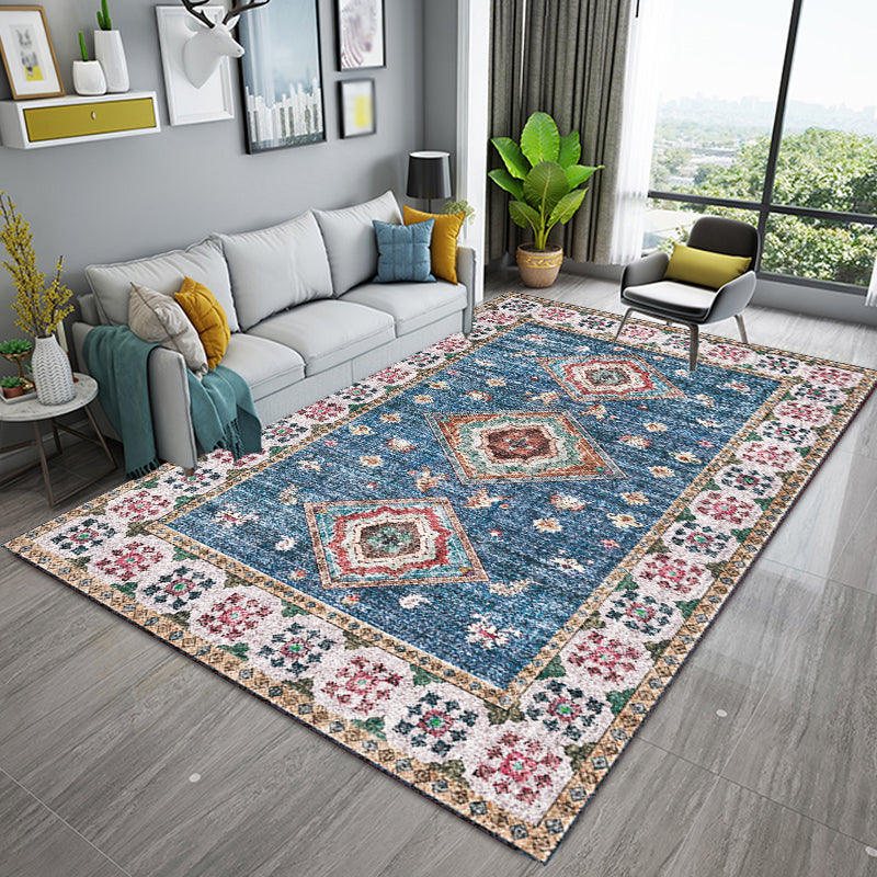 Pink Shabby Chic Rug Polyester Tribal Flower Pattern Rug Pet Friendly Washable Anti-Slip Backing Carpet for Decoration