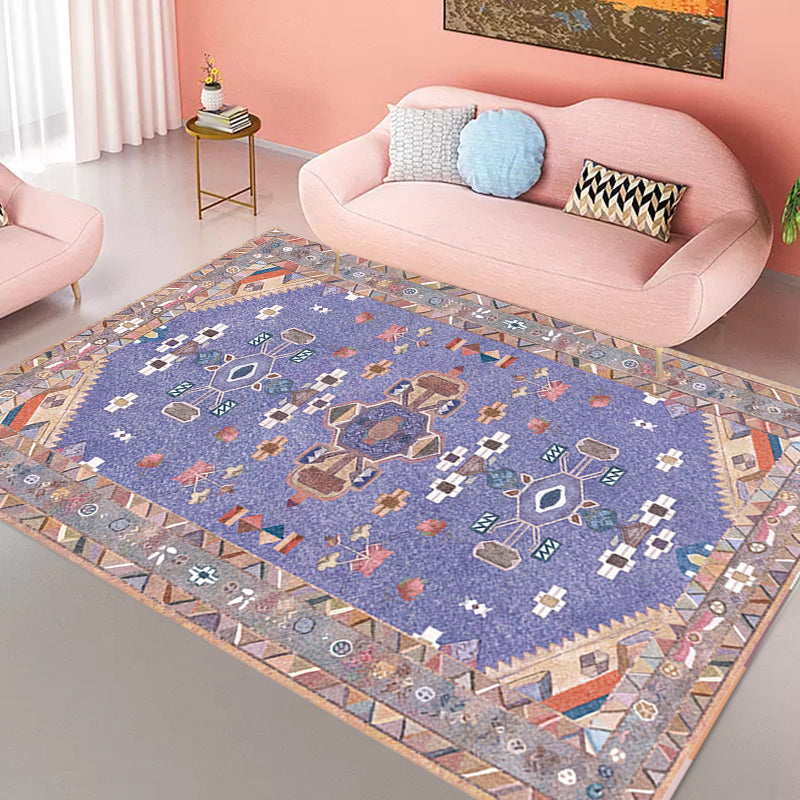 Multicolor Moroccan Rug Polyester Tribal Flower Pattern Rug Pet Friendly Washable Anti-Slip Backing Carpet for Decoration